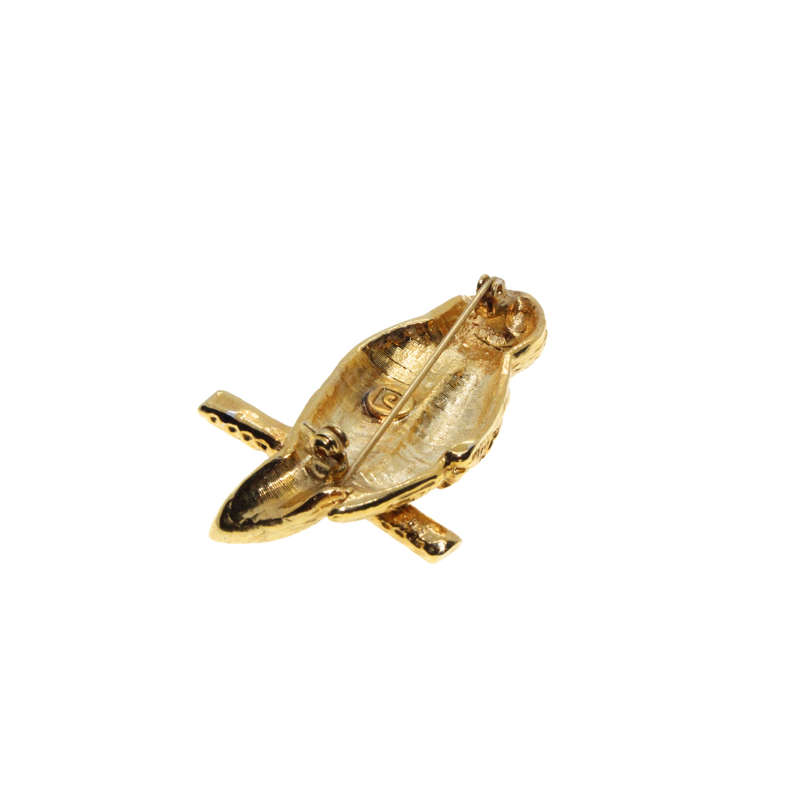 Brooch - Long Beaked Bird with Diamantes on Chest and Tail. Green Stone for Eye. On Perch. - ML2906