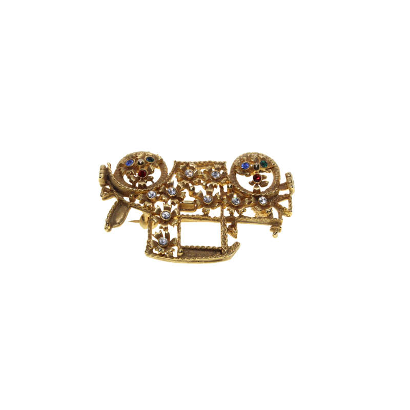 Brooch - Gold Tone Vintage Style Old Car. Clear and /coloured Rhinestones - ML2908