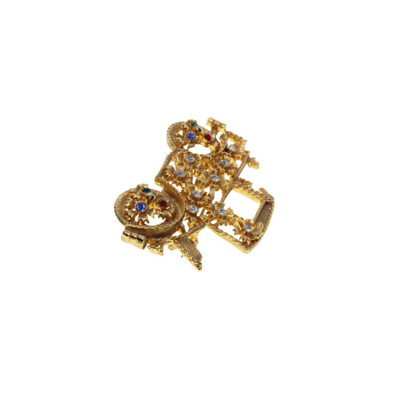 Brooch - Gold Tone Vintage Style Old Car. Clear and /coloured Rhinestones - ML2908