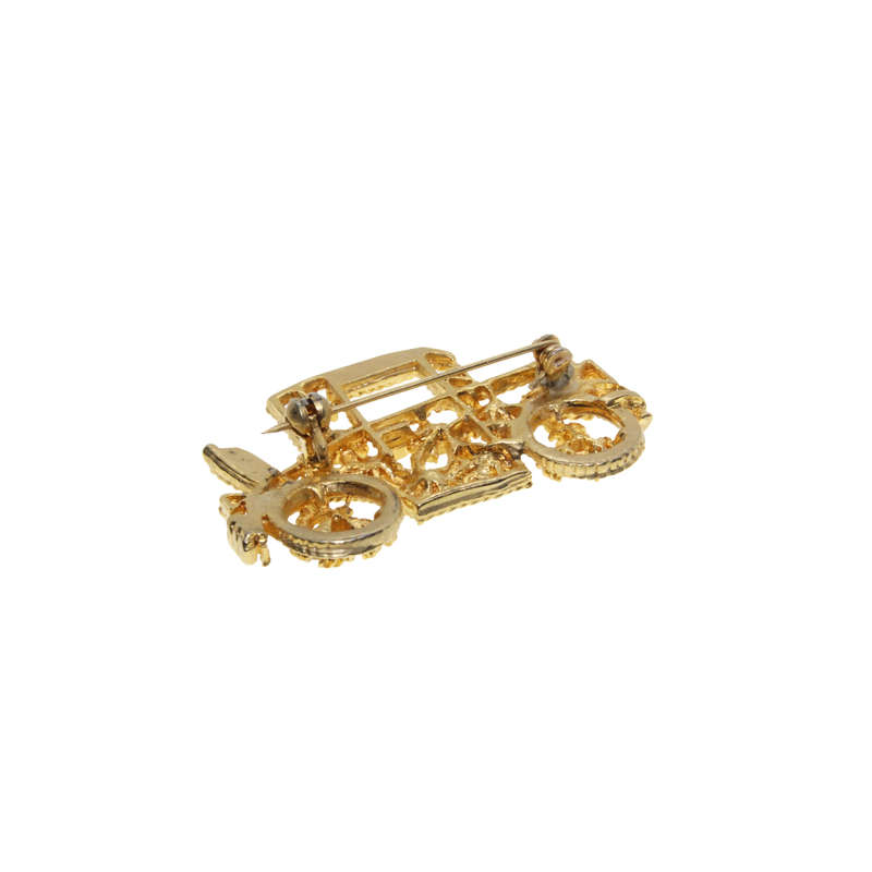 Brooch - Gold Tone Vintage Style Old Car. Clear and /coloured Rhinestones - ML2908
