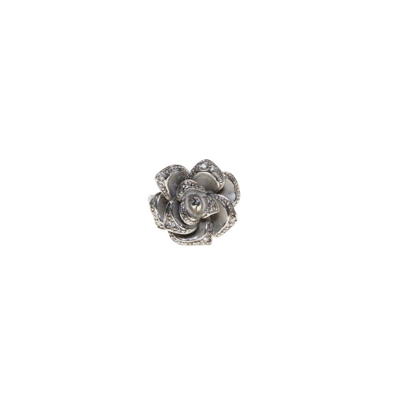 Ring - Silver Tone 3 x floral Design Rings With Silver and Diamantes - ML2912