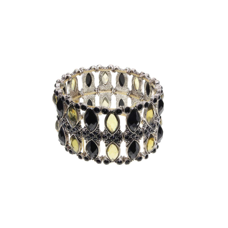 Bracelet  - Gold Tone Expandable with Faux Gemstones. Black & Yellow Large and Small - ML2913