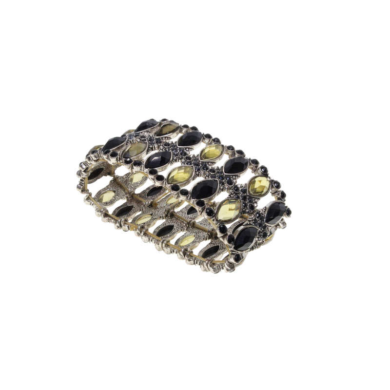 Bracelet  - Gold Tone Expandable with Faux Gemstones. Black & Yellow Large and Small - ML2913