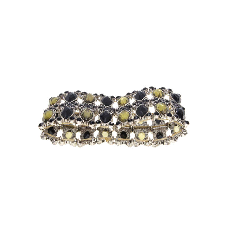 Bracelet  - Gold Tone Expandable with Faux Gemstones. Black & Yellow Large and Small - ML2913