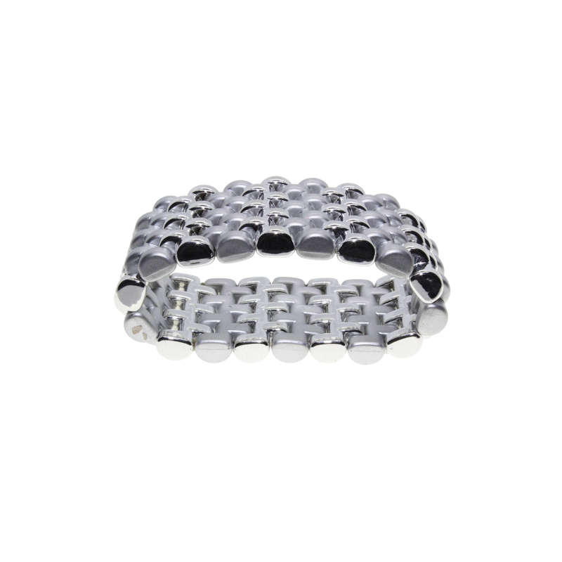 Bracelet - Silver Tone Dull and Shiny Interwoven links . Expandable - ML2914