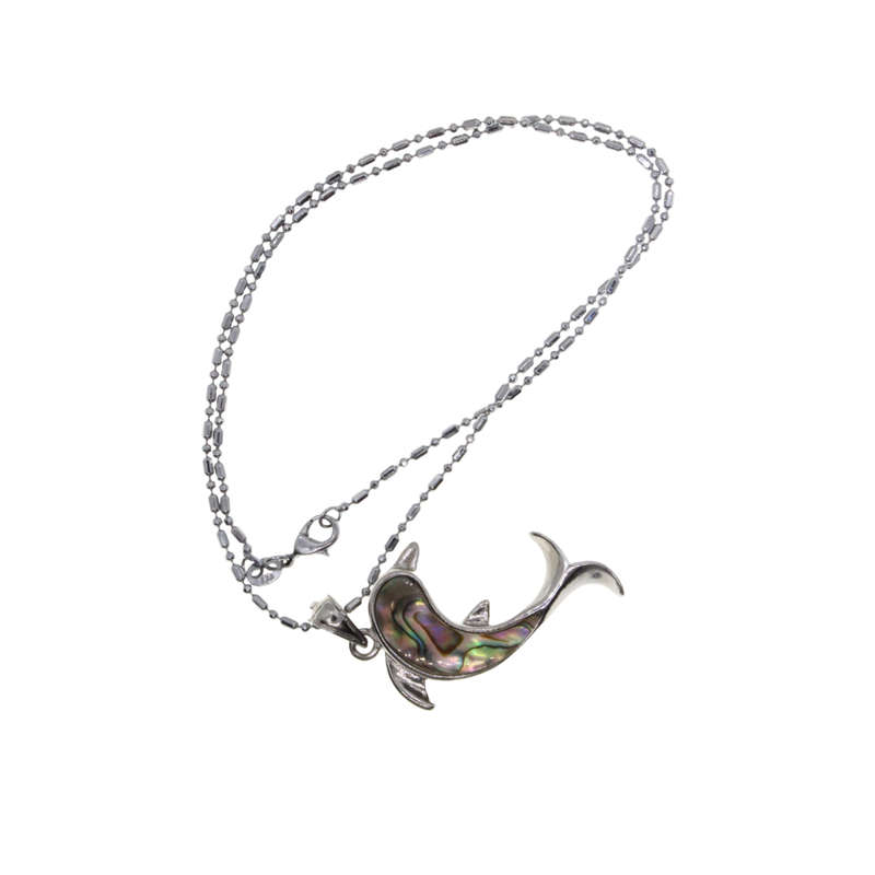 Necklace - Silver Tone Chain, Dolphin Charm inset with blue and green colour - ML2915