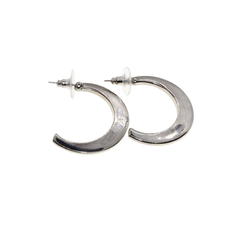 Earrings - Silver Tone C Flat Hoop Earrings for Pierced Ears - ML2917