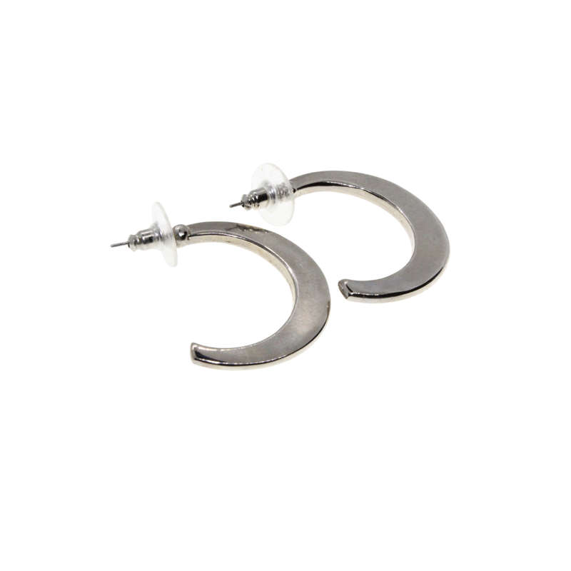 Earrings - Silver Tone C Flat Hoop Earrings for Pierced Ears - ML2917