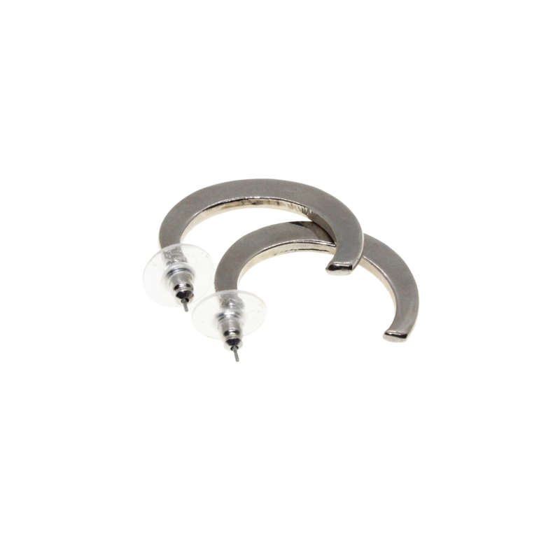 Earrings - Silver Tone C Flat Hoop Earrings for Pierced Ears - ML2917