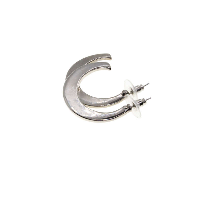 Earrings - Silver Tone C Flat Hoop Earrings for Pierced Ears - ML2917