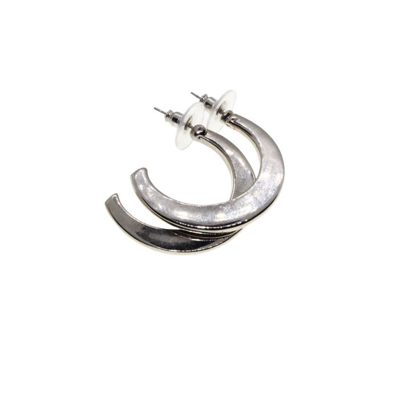 Earrings - Silver Tone C Flat Hoop Earrings for Pierced Ears - ML2917