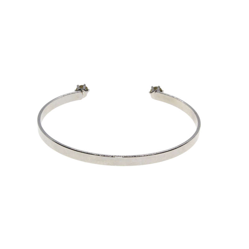 Bangle - Silver Tone Cuff Bracelet Clear Stones on both ends - ML2920