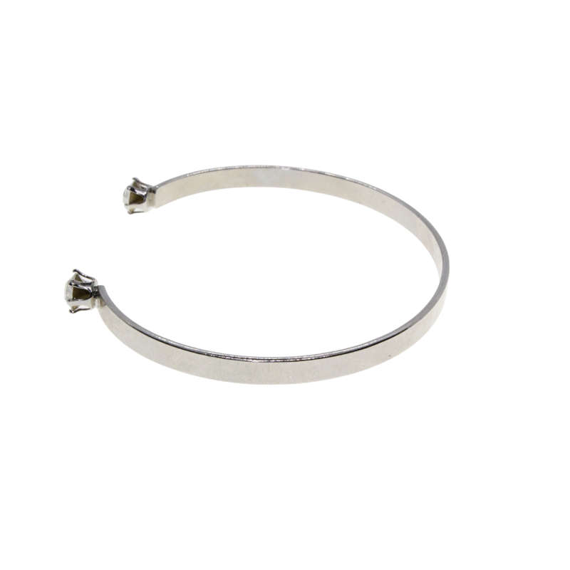 Bangle - Silver Tone Cuff Bracelet Clear Stones on both ends - ML2920