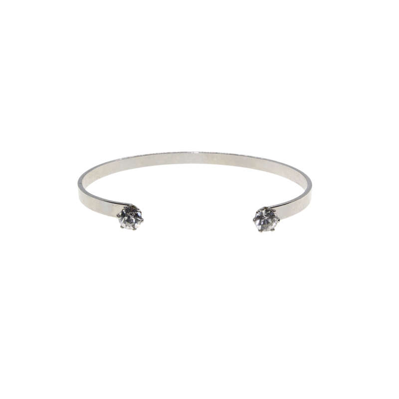 Bangle - Silver Tone Cuff Bracelet Clear Stones on both ends - ML2920