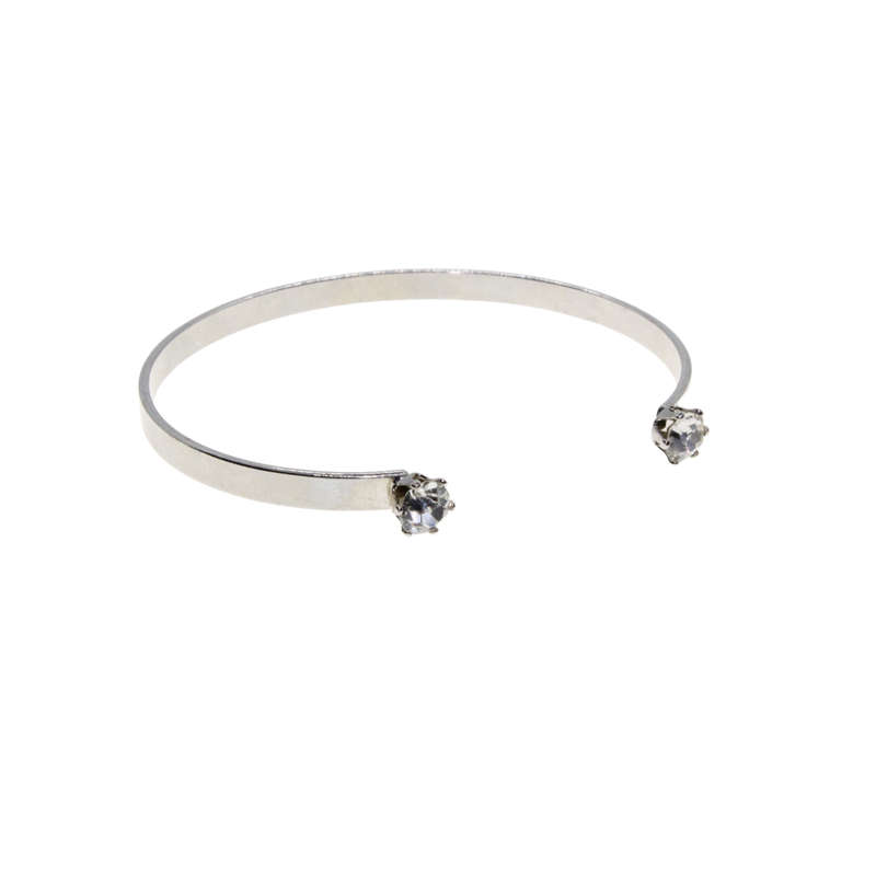 Bangle - Silver Tone Cuff Bracelet Clear Stones on both ends - ML2920