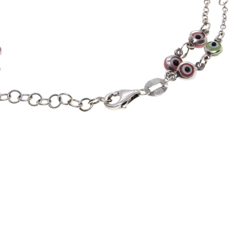 Bracelet - 925 Silver double Chain with small colourful Evil Eyes - ML2922
