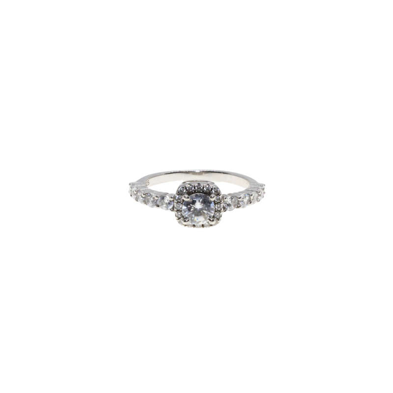 Ring - 925 Silver Halo Ring. Square Setting Centre Clear Stone. Diamantes - ML2924
