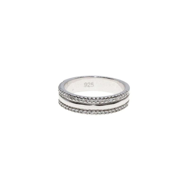 Ring - Silver Tone 3 Colume Ring. Outer Columes Parve Inner Colume Plain Silver - ML2930
