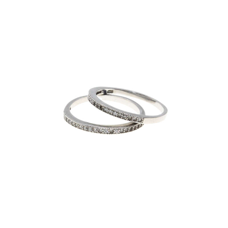 Ring - 2 x 925 Silver Thin Bands with Parve on top of rings (set) - ML2932