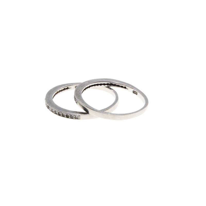 Ring - 2 x 925 Silver Thin Bands with Parve on top of rings (set) - ML2932