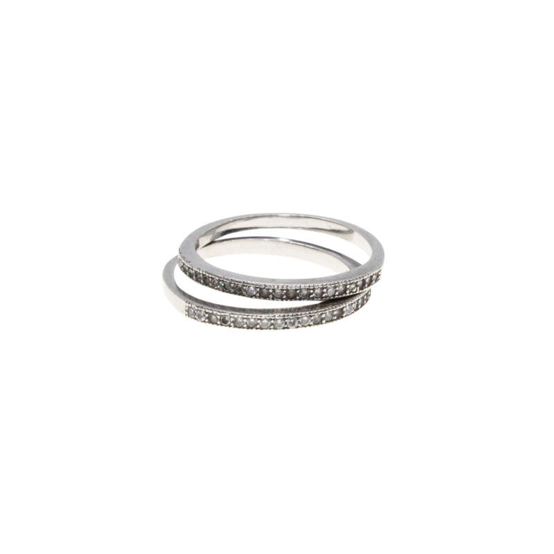Ring - 2 x 925 Silver Thin Bands with Parve on top of rings (set) - ML2932
