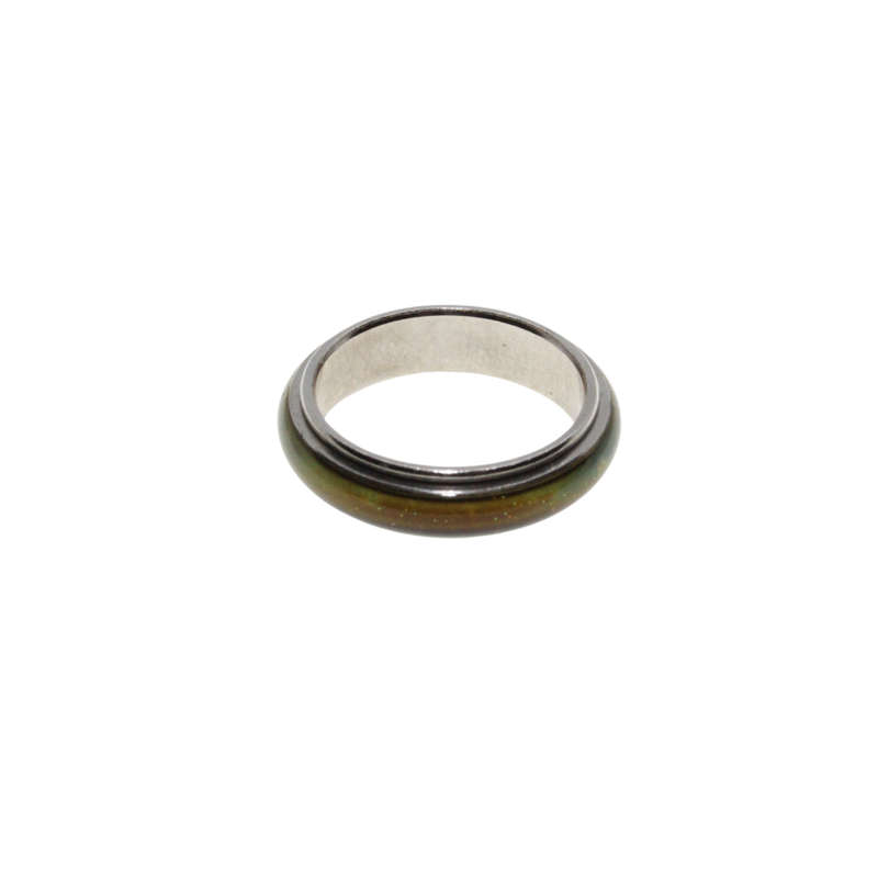 Ring - Silver Tone Mens Spinner Ring with Green in Centre - ML2938