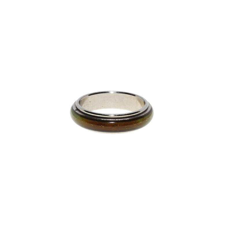Ring - Silver Tone Mens Spinner Ring with Green in Centre - ML2938