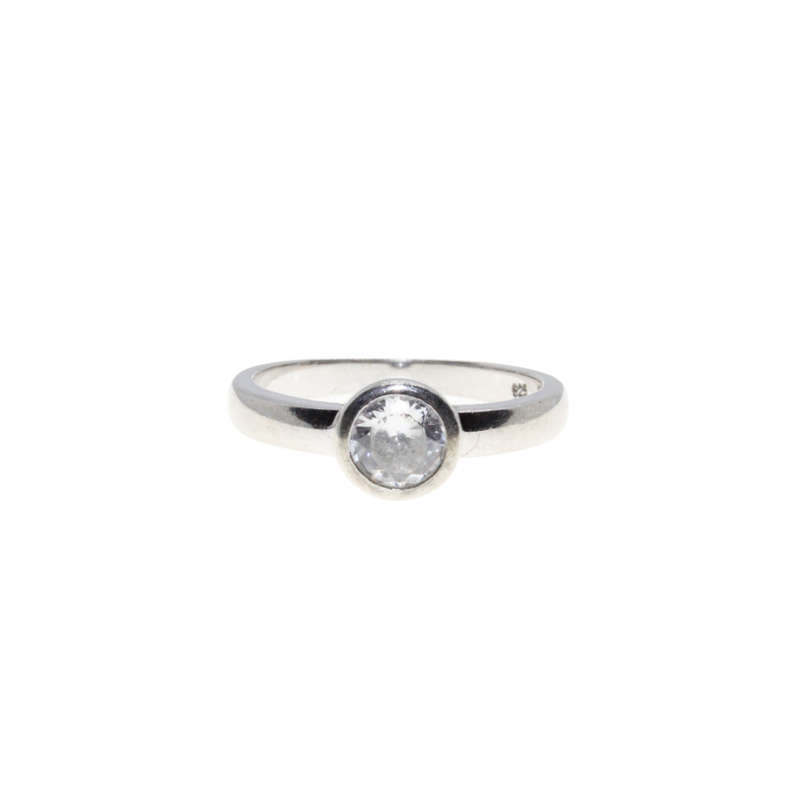 Ring - 925 Silver Clear Round Faceted Centre Stone - ML2950