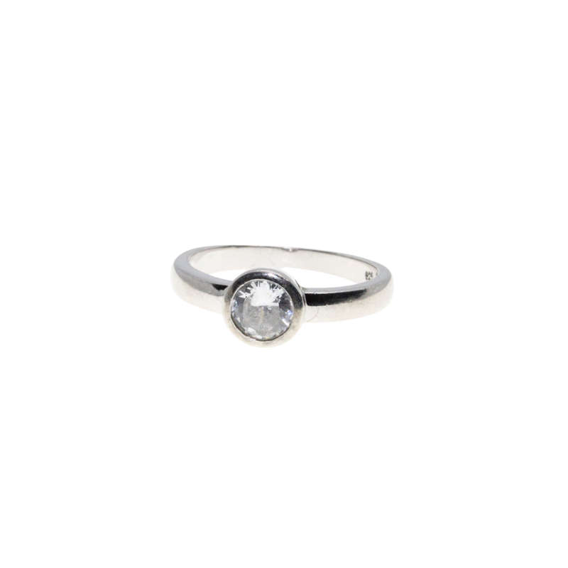 Ring - 925 Silver Clear Round Faceted Centre Stone - ML2950