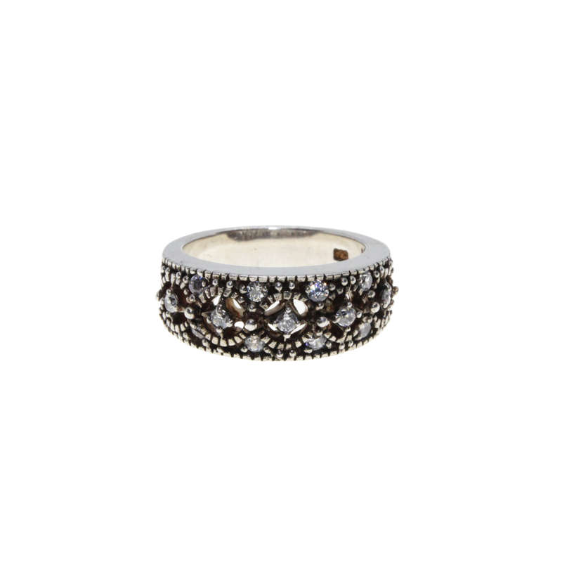 Ring - 925 Silver.  Marcasite and Diamante Design Band Wider on Top - ML2951