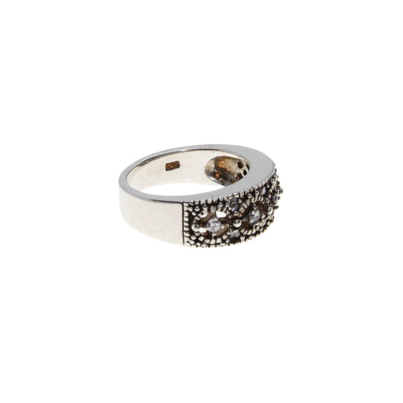 Ring - 925 Silver.  Marcasite and Diamante Design Band Wider on Top - ML2951