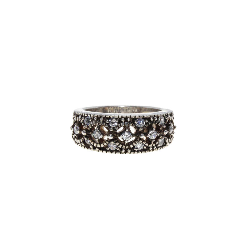 Ring - 925 Silver.  Marcasite and Diamante Design Band Wider on Top - ML2951