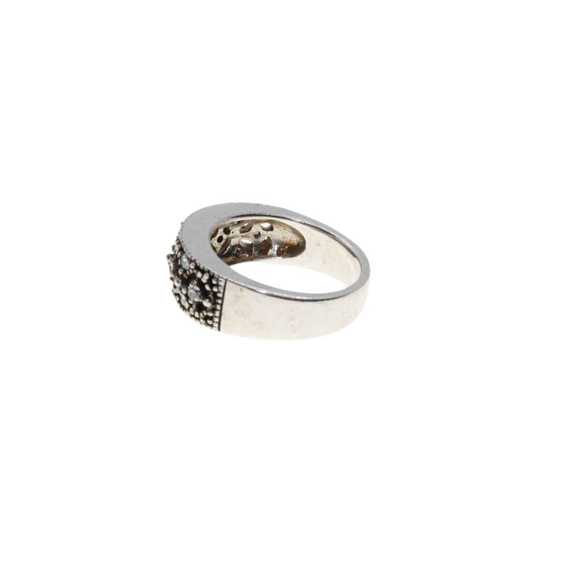 Ring - 925 Silver.  Marcasite and Diamante Design Band Wider on Top - ML2951