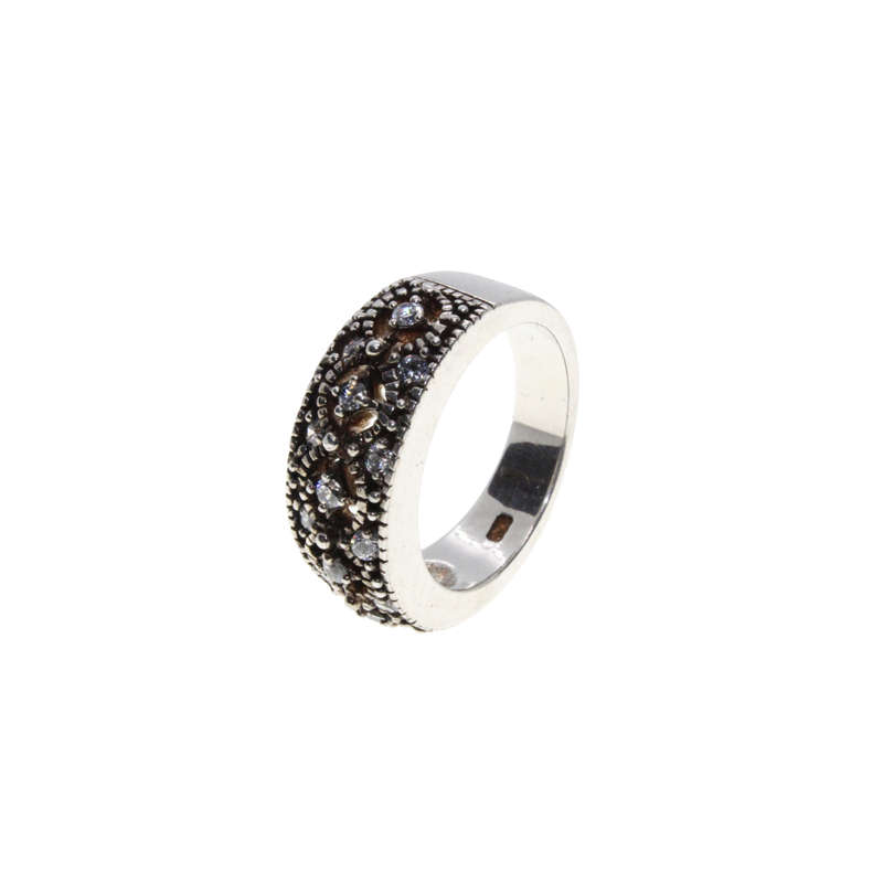 Ring - 925 Silver.  Marcasite and Diamante Design Band Wider on Top - ML2951