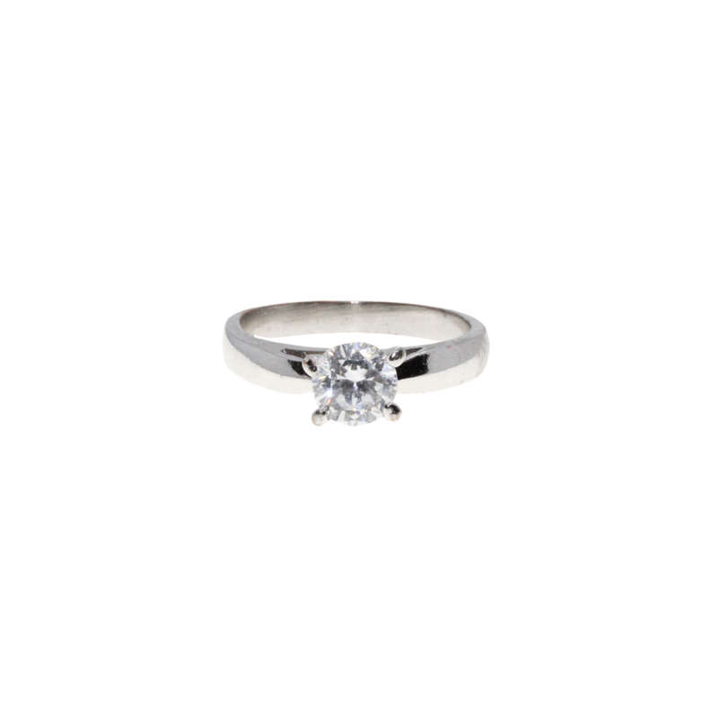 Ring - Silver Tone Elegant Band with Clear Solitaire Style Stone - ML2952