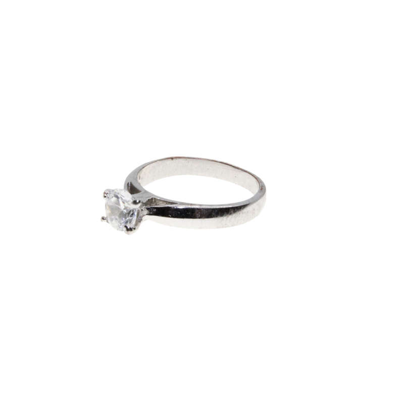 Ring - Silver Tone Elegant Band with Clear Solitaire Style Stone - ML2952