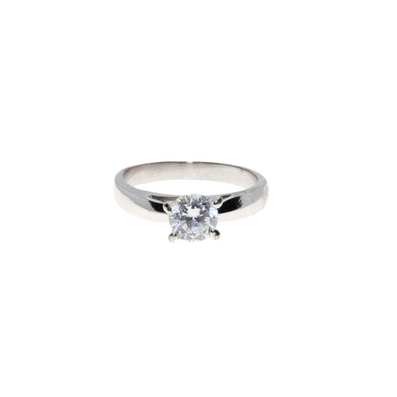 Ring - Silver Tone Elegant Band with Clear Solitaire Style Stone - ML2952