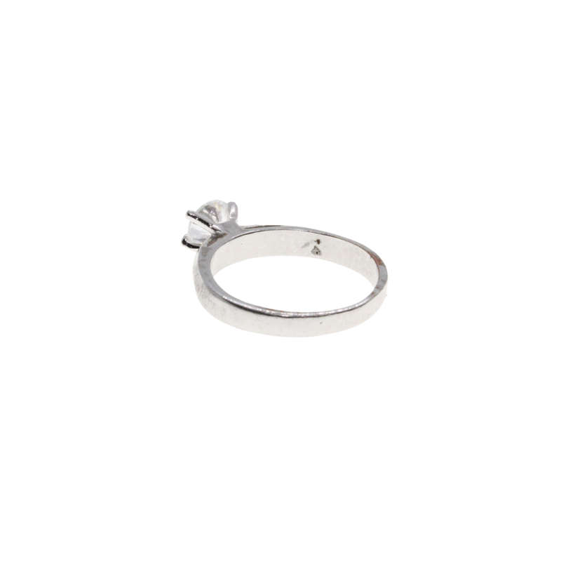 Ring - Silver Tone Elegant Band with Clear Solitaire Style Stone - ML2952