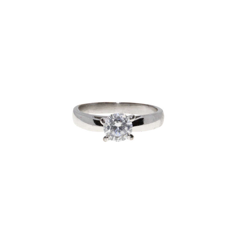 Ring - Silver Tone Elegant Band with Clear Solitaire Style Stone - ML2952