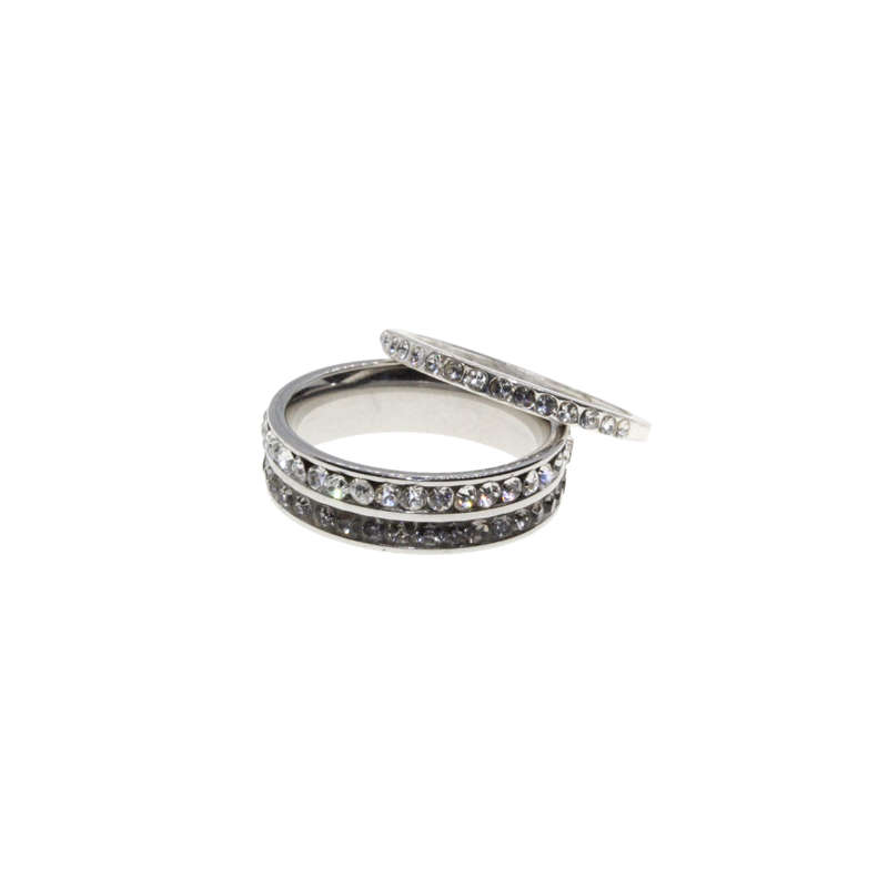 Ring - 2 x Silver Tone Bands surrounded by Clear & Gun Metal Diamantes - ML2953