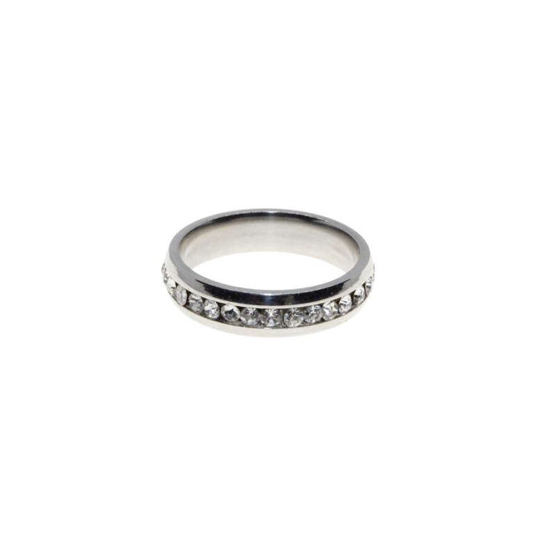 Ring - Silver Tone Wide Band surrounded by Clear Diamantes - ML2955