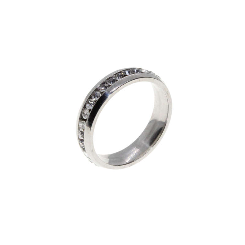 Ring - Silver Tone Wide Band surrounded by Clear Diamantes - ML2955
