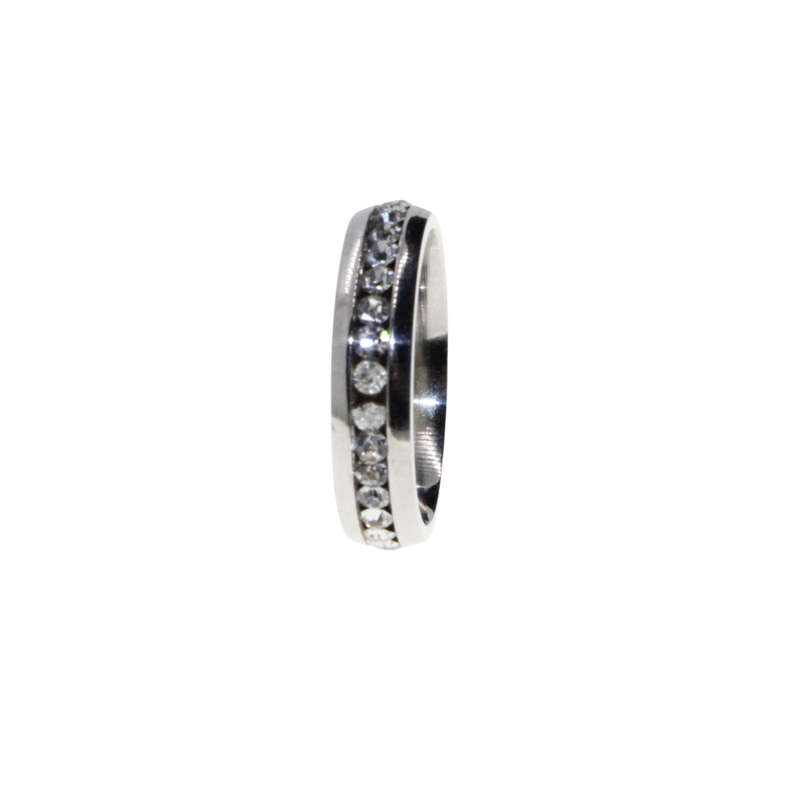 Ring - Silver Tone Wide Band surrounded by Clear Diamantes - ML2955