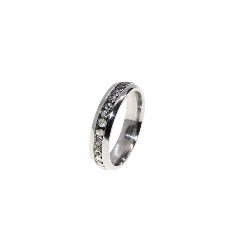 Ring - Silver Tone Wide Band surrounded by Clear Diamantes - ML2955
