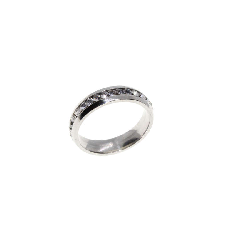 Ring - Silver Tone Wide Band surrounded by Clear Diamantes - ML2955