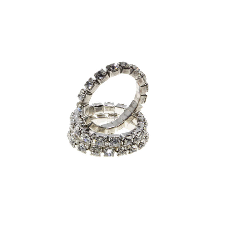 Ring - 3 x Silver Tone Stretchy Clear Diamantes - ML2957