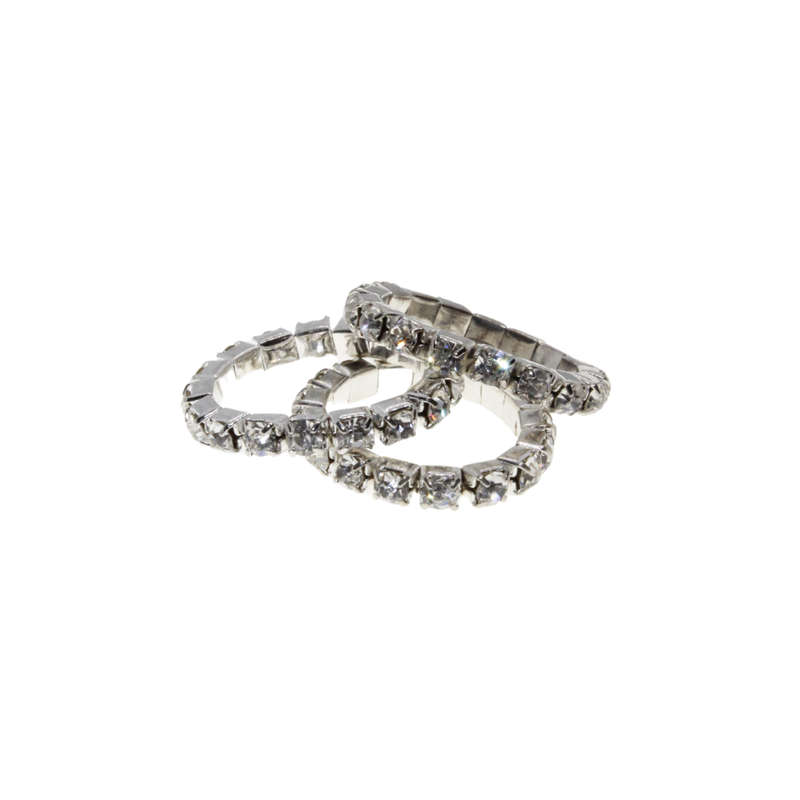 Ring - 3 x Silver Tone Stretchy Clear Diamantes - ML2957