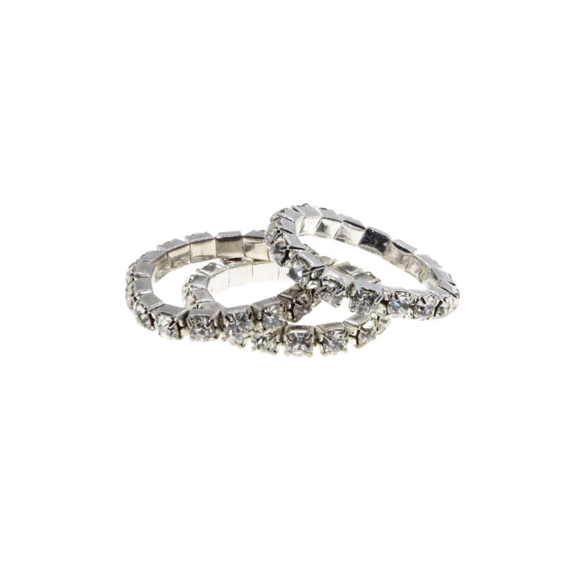 Ring - 3 x Silver Tone Stretchy Clear Diamantes - ML2957