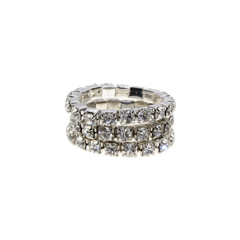 Ring - 3 x Silver Tone Stretchy Clear Diamantes - ML2957