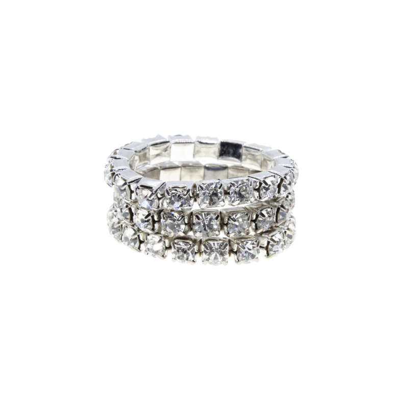 Ring - 3 x Silver Tone Stretchy Clear Diamantes - ML2957
